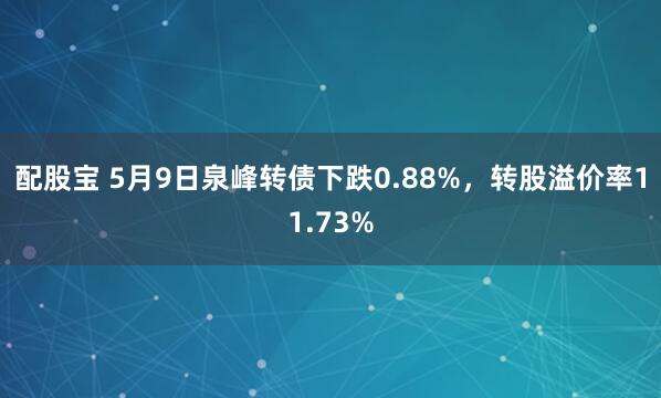 配股宝 5月9日泉峰转债下跌0.88%，转股溢价率11.73%