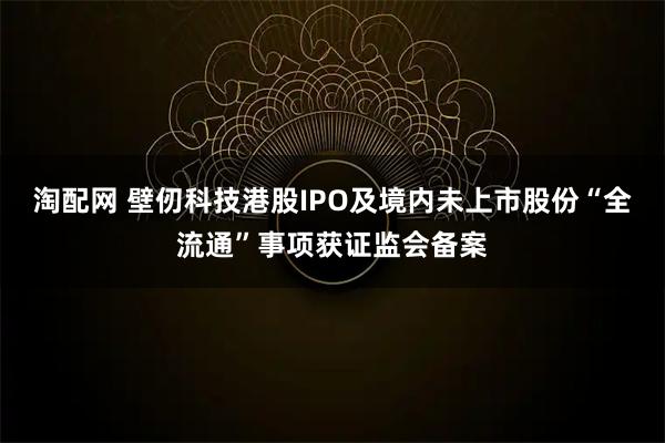 淘配网 壁仞科技港股IPO及境内未上市股份“全流通”事项获证监会备案